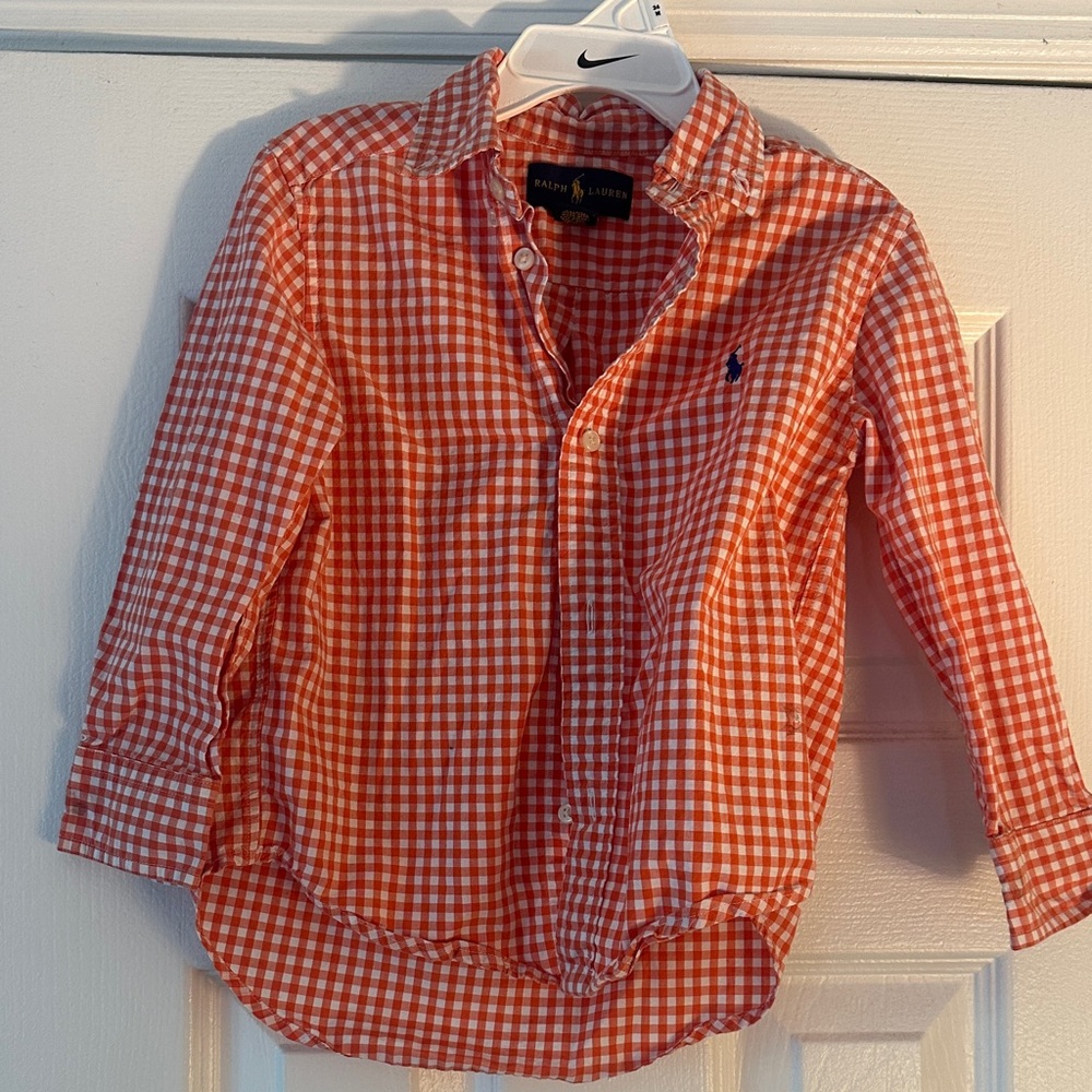 Ralph Lauren Orange & White Gingham Button-Down Shirt